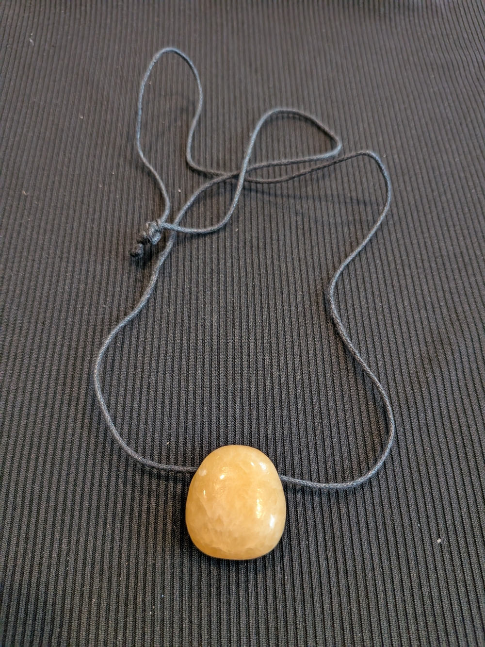 Baltic Amber Yellow Stone Pendant Necklace 11.5" on Black Cord